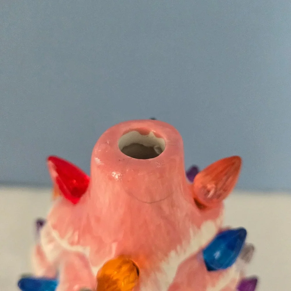 Vintage Style Pink Ceramic Christmas Tree with Multi-Color Bulbs and Star 15in